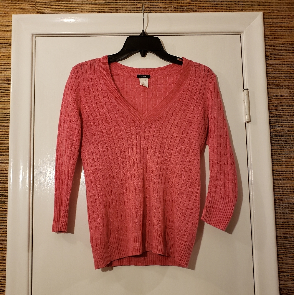J. Crew Pink Cabled V-Neck Shirt Sweater